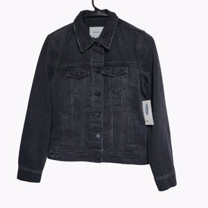 Old Navy Jean Jacket Womens Size Small Button Front Long Sleeve Black Denim Coat